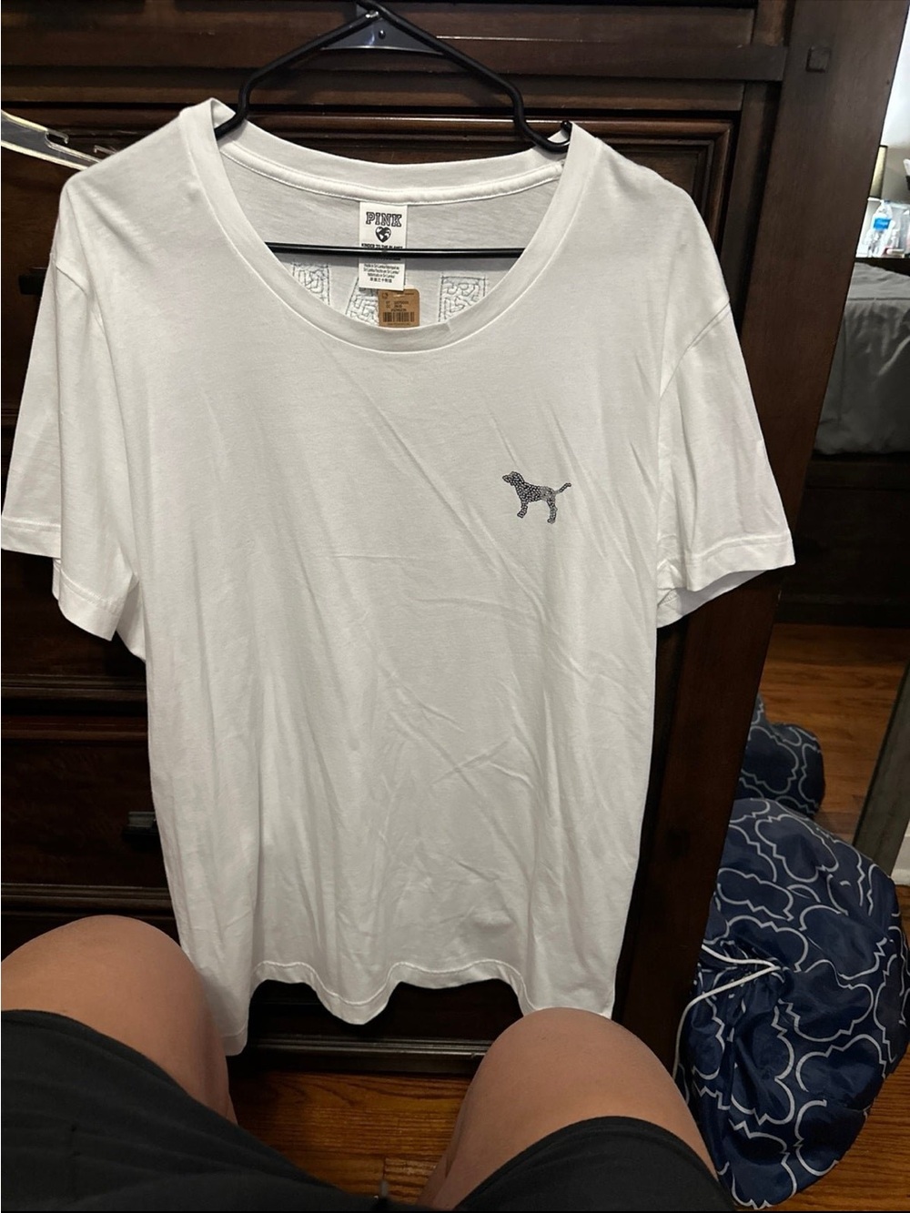 PINK Victoria's Secret Scoop Neck Logo T‑Shirt in White xl nwt